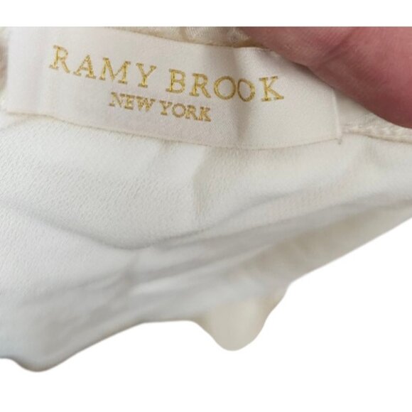 Ramy Brook Cream Ruffle Peasant Blouse M Puff Sleeve Boho Chic Crinkle Top Silk - Picture 7 of 9